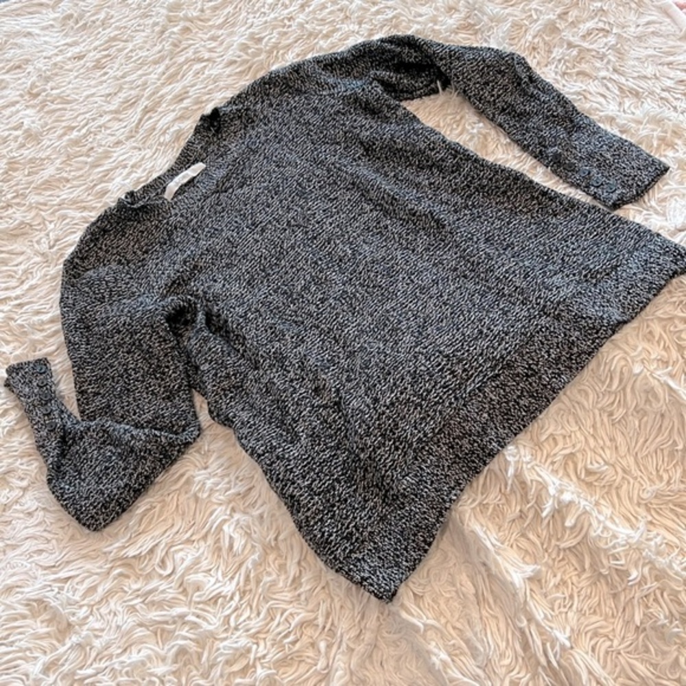 LOFT 100% Cotton Crewneck Black and White Sweater button on sleeves